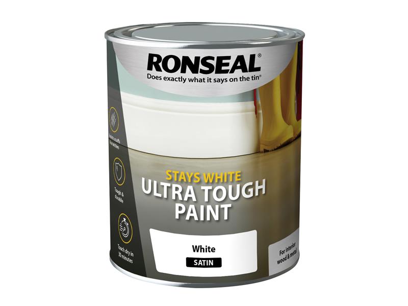 Ronseal Stays White Ultra Tough Paint Satin White 750ml RSLSWUTSP750