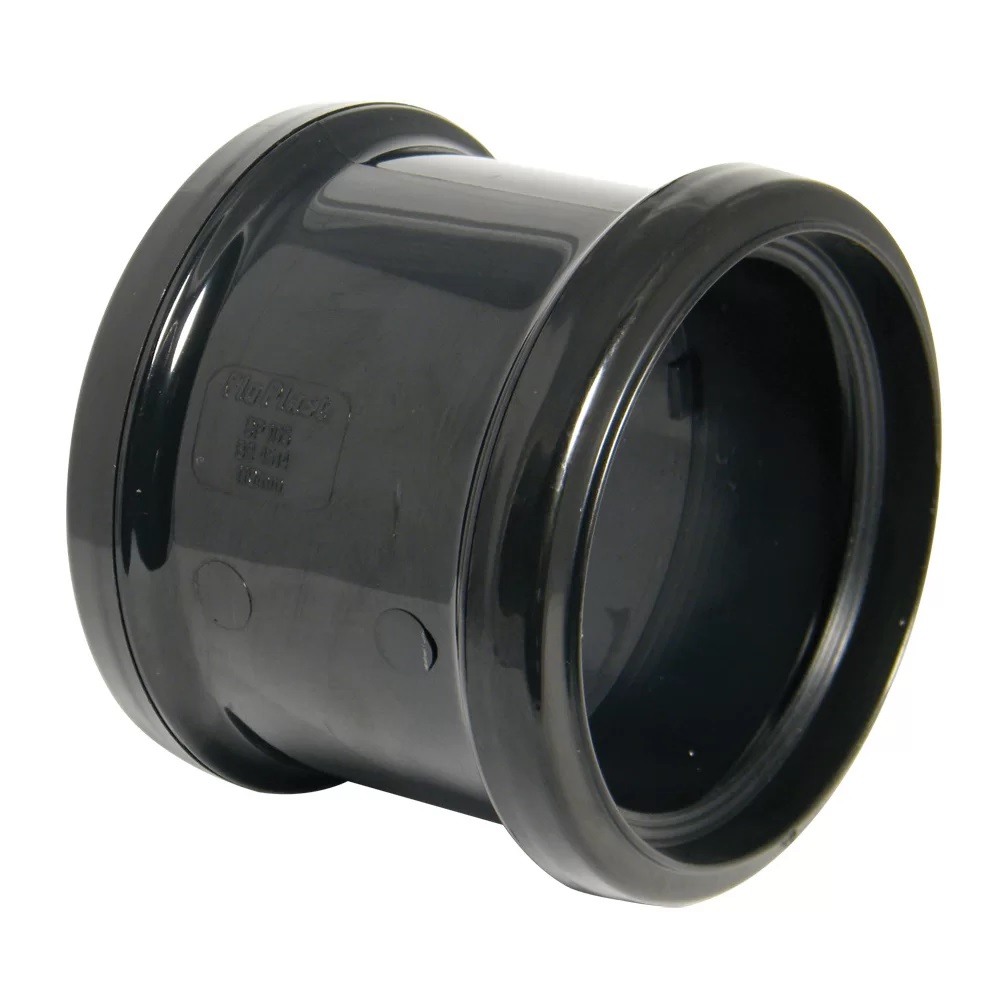 Floplast SP105BL 110mm/4 Inch Ring Seal Soil System - Coupling Double Socket - Black