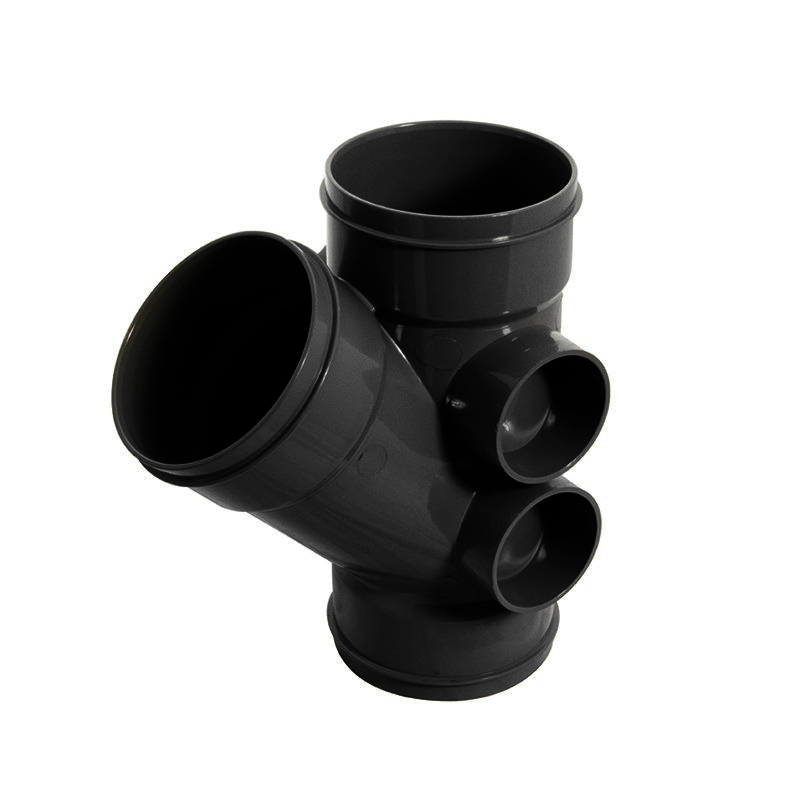 Floplast SS211B 110mm/4 Inch Solvent Weld Soil System - 135 Degree Triple Socket Branch - Black