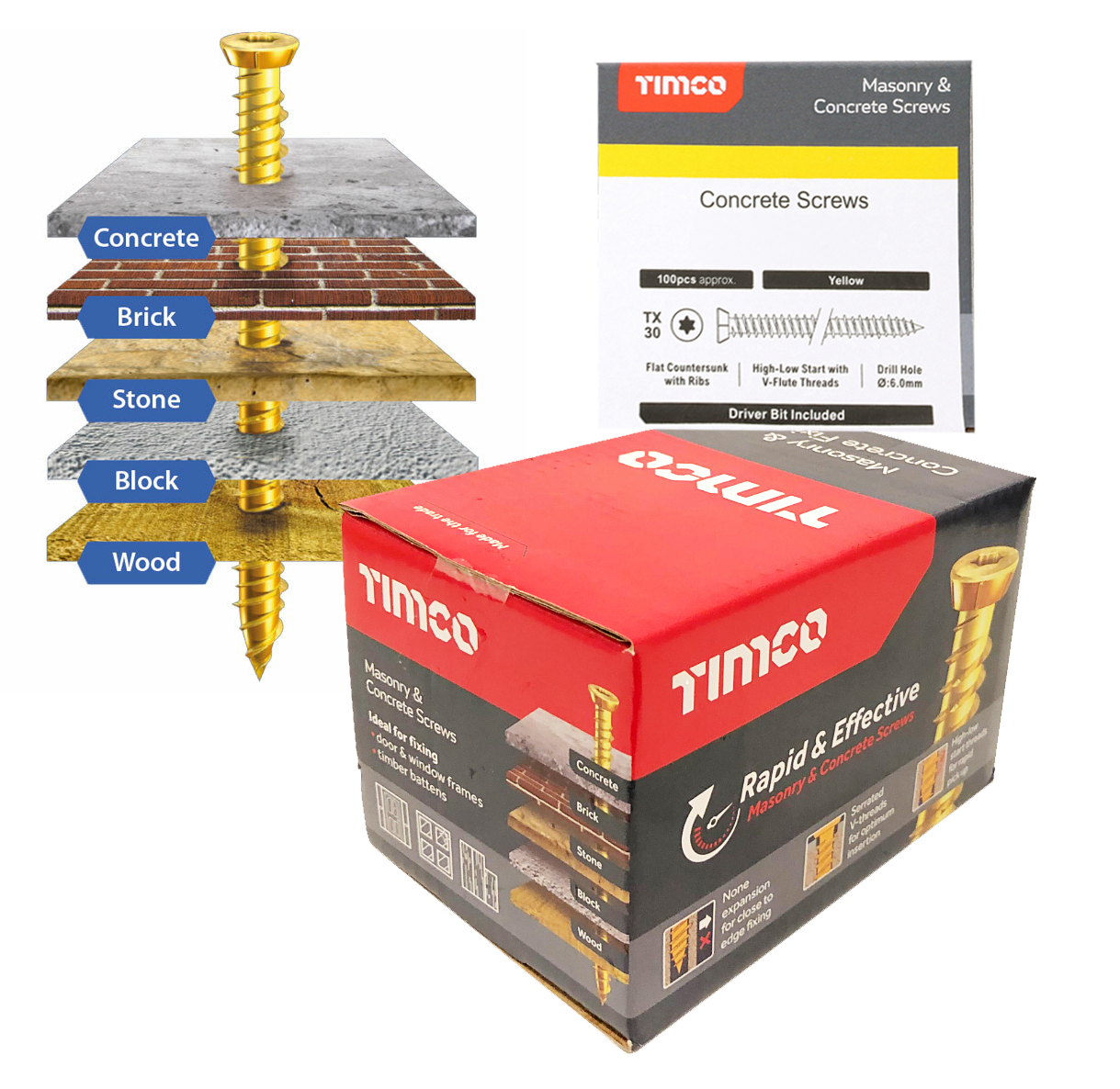 Timco Concrete Frame Screws 7.5 x 40mm - Box 100 - 00040TCON