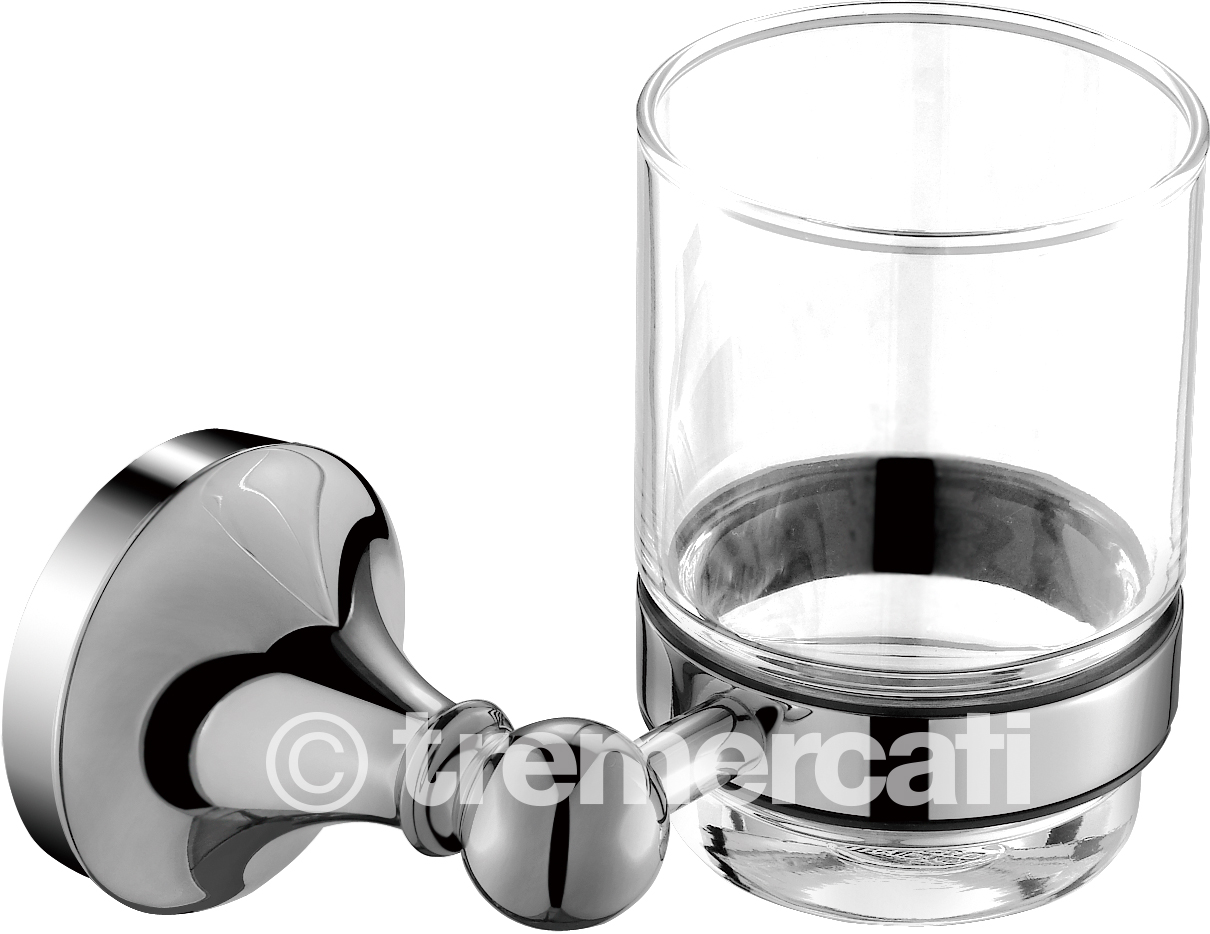 Tre Mercati Imperial Wall Mounted Glass and Holder - Chrome Plated