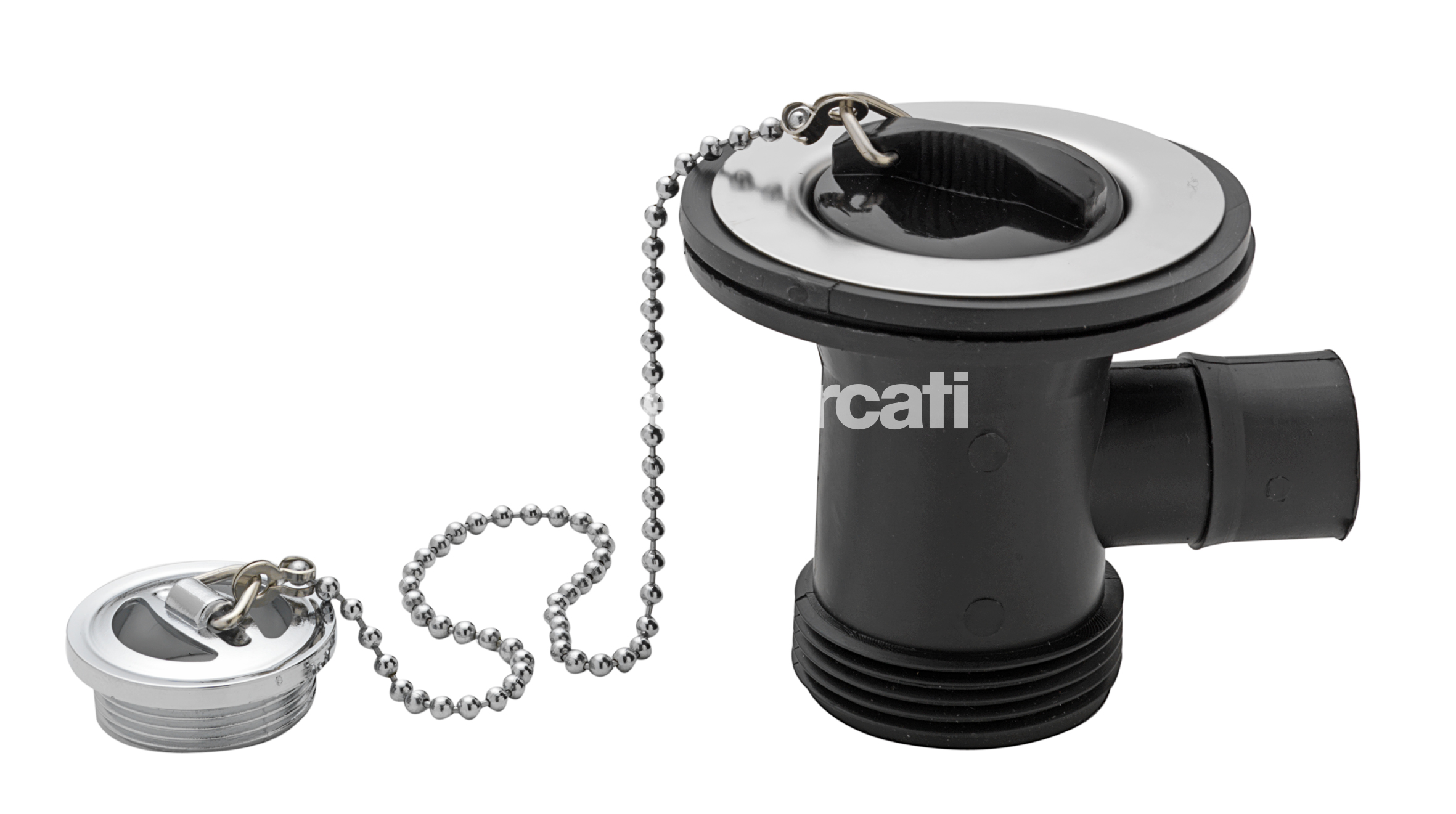 Tre Mercati 1.1/4in BSP Plastic Vanity Waste & Overflow With Rubber Plug & Ball Chain - Chrome Plated