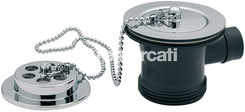 Tre Mercati 1.1/2in BSP Bath Waste & Overflow - Brass Flange - With Solid Plug & Ball Chain - Chrome Plated