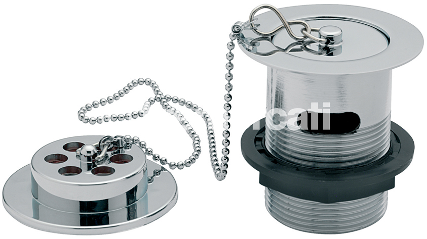 Tre Mercati 1.1/2in BSP Brass Bath Waste & Overflow - Solid Waste Section - Solid Plug & Ball Chain - Chrome Plated