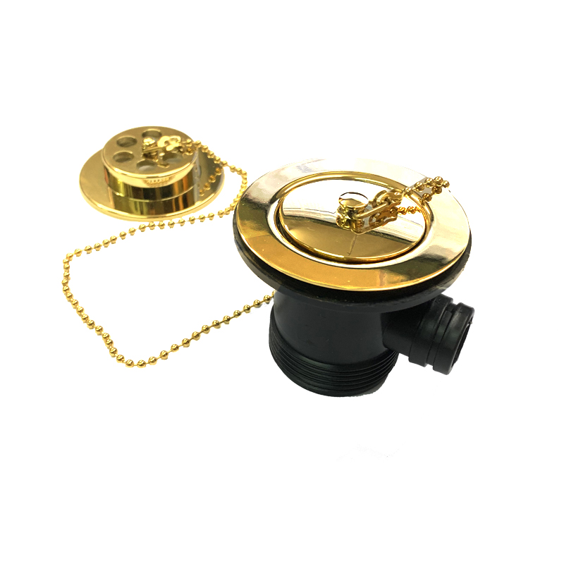 Tre Mercati 1.1/2in BSP Bath Waste & Overflow - Brass Flange - With Solid Plug & Ball Chain - Antique Gold Plated