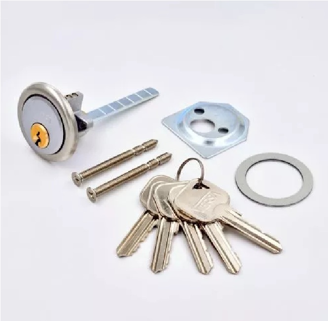 Versa V-RIM6P5K Replacement Rim Cylinder &amp; 5 Keys - Nickel Plated Finish