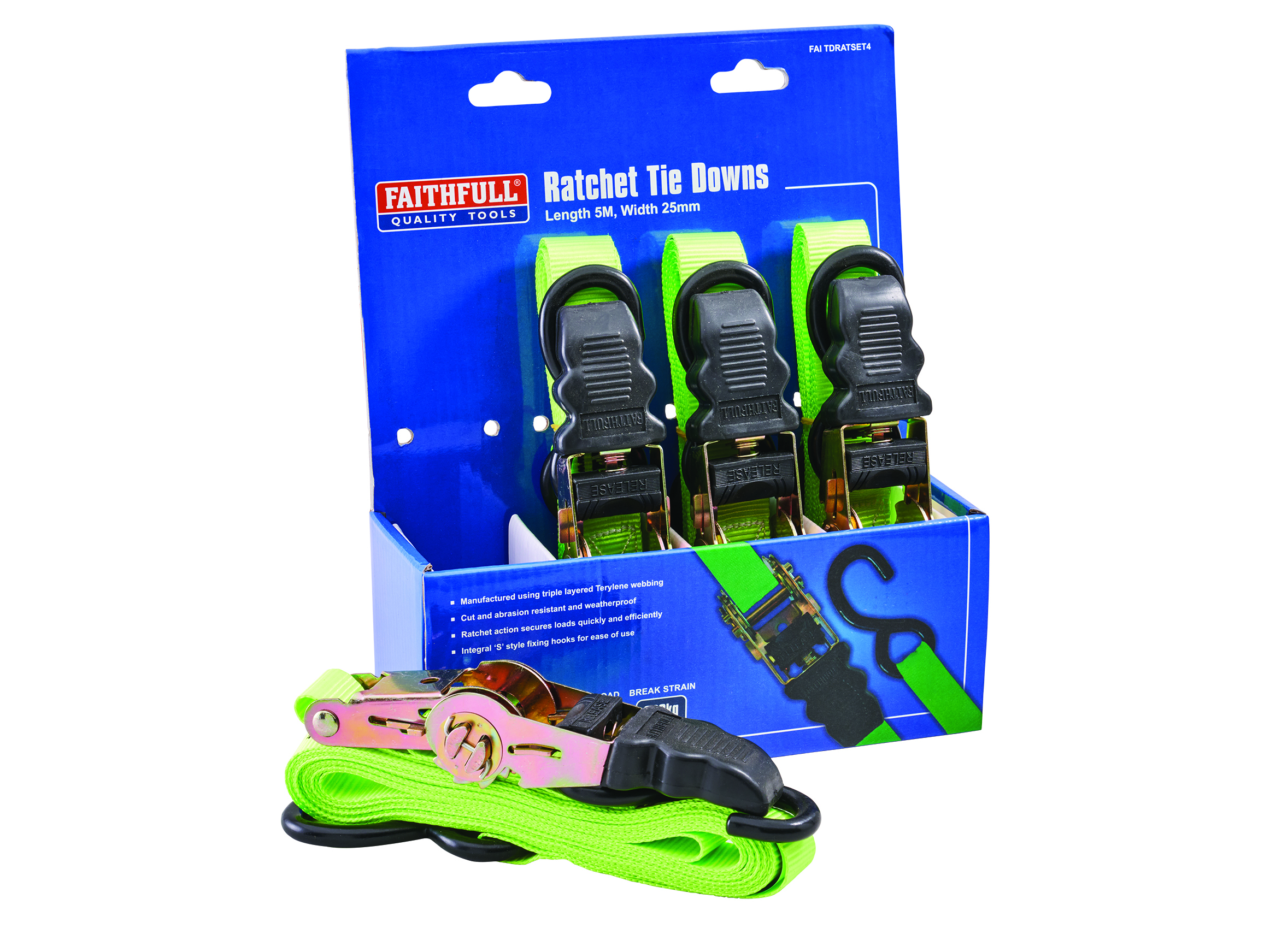 Faithfull 4 Piece Ratchet Tie Down Set