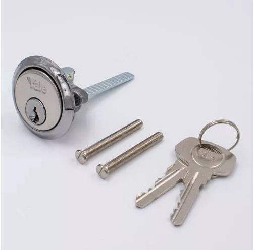 Yale B1109 Replacement Rim Cylinder & 2 Keys - Chrome Plated Finish